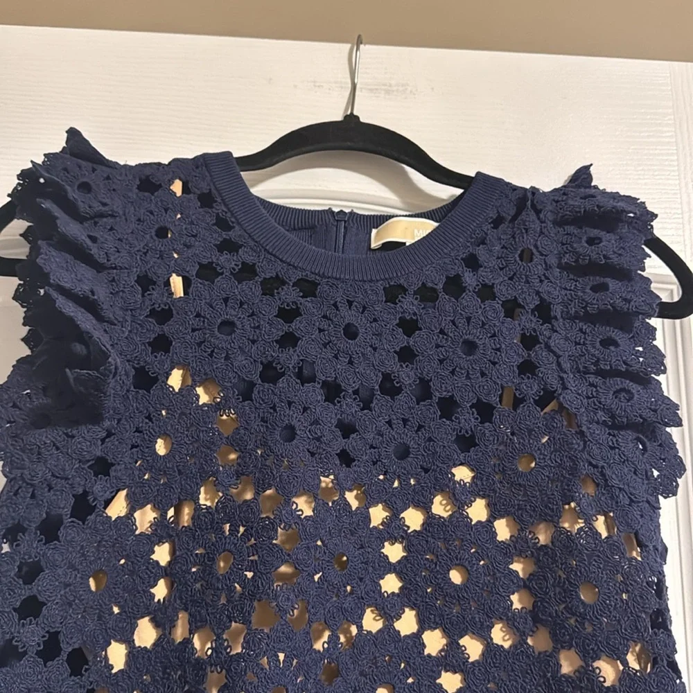 NWOT Michael Michael Kors Navy Blue Crochet Sleeveless Top with Camisole - Picture 2 of 7